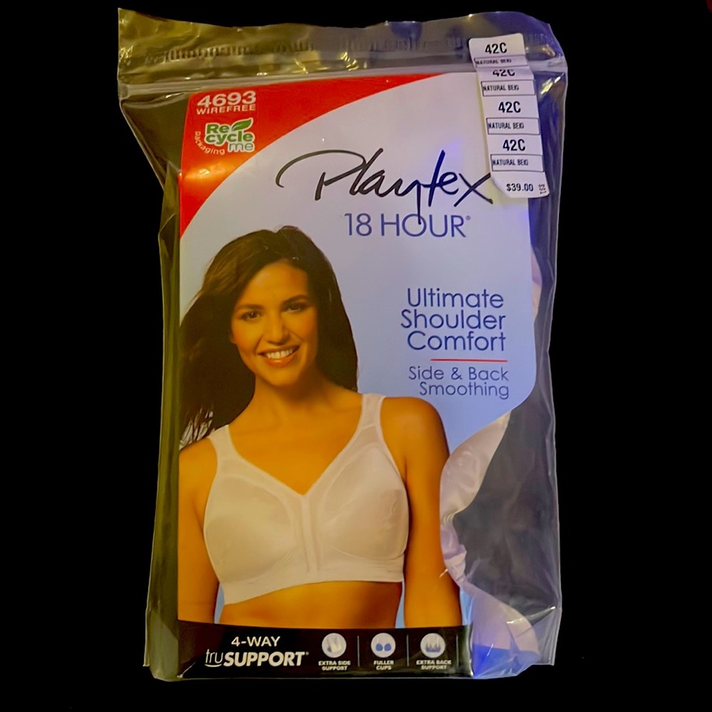 Playtex 18 Hour Wirefree Style 4693 Side & Back Smoothing 42C Beige